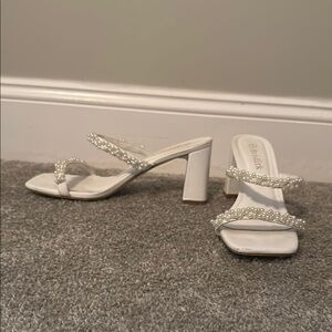 White Heeled Sandals with Pearl Accents